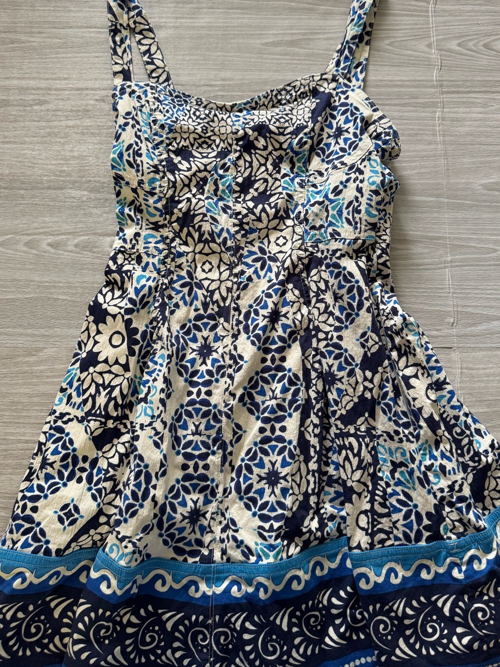 Avec Les Filles Navy, White & Teal Printed Sundress